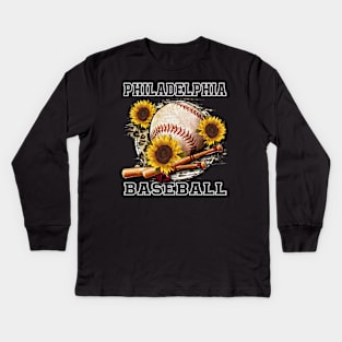 Awesome Baseball Name Philadelphia Proud Team Flowers Kids Long Sleeve T-Shirt